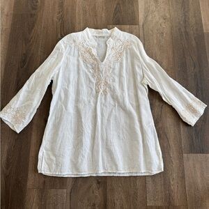Orvis Cream Embroidered Linen Tunic